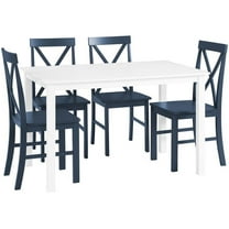 Pemberly Row 5-Piece Solid Wood Farmhouse Dining Set in White and Navy