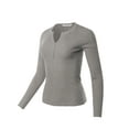 thumbnail image 2 of A2Y Women's Fitted Ribbed Long Sleeve Henley Sweater Heather Grey M, 2 of 5