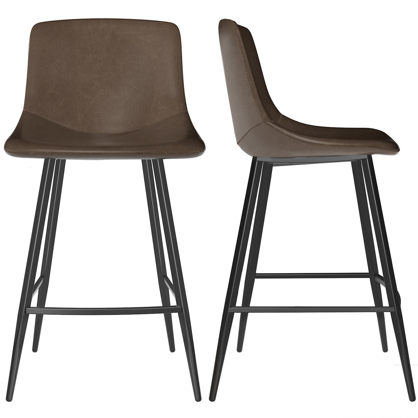 TAVR Furniture Adult Mid Back 600 lbs and Faux Leather Counter Height Bar Stools - Set of 2, Brown