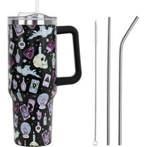 Halloween Tumbler with Lid and Straw 40oz,Gothic Pink Magic Crystals Tarot Cards Potions Skulls Vacuum Insulated Leak Proof Tumbler,Goth Spooky Gift Accessories Stainless Steel Coffee Cup Women Girls