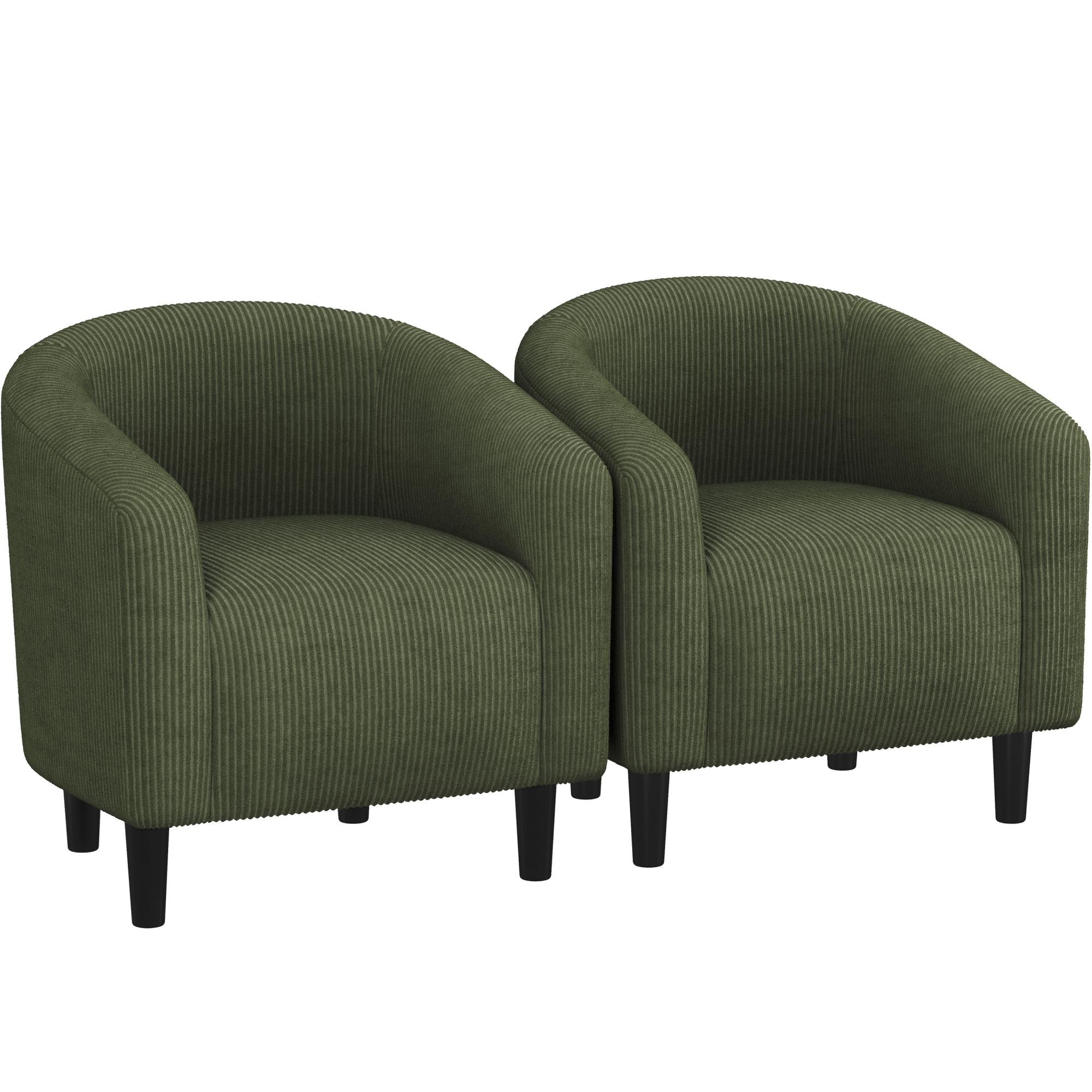 Renwick Upholstered Corduroy Accent Chair Set of 2, Dark Green