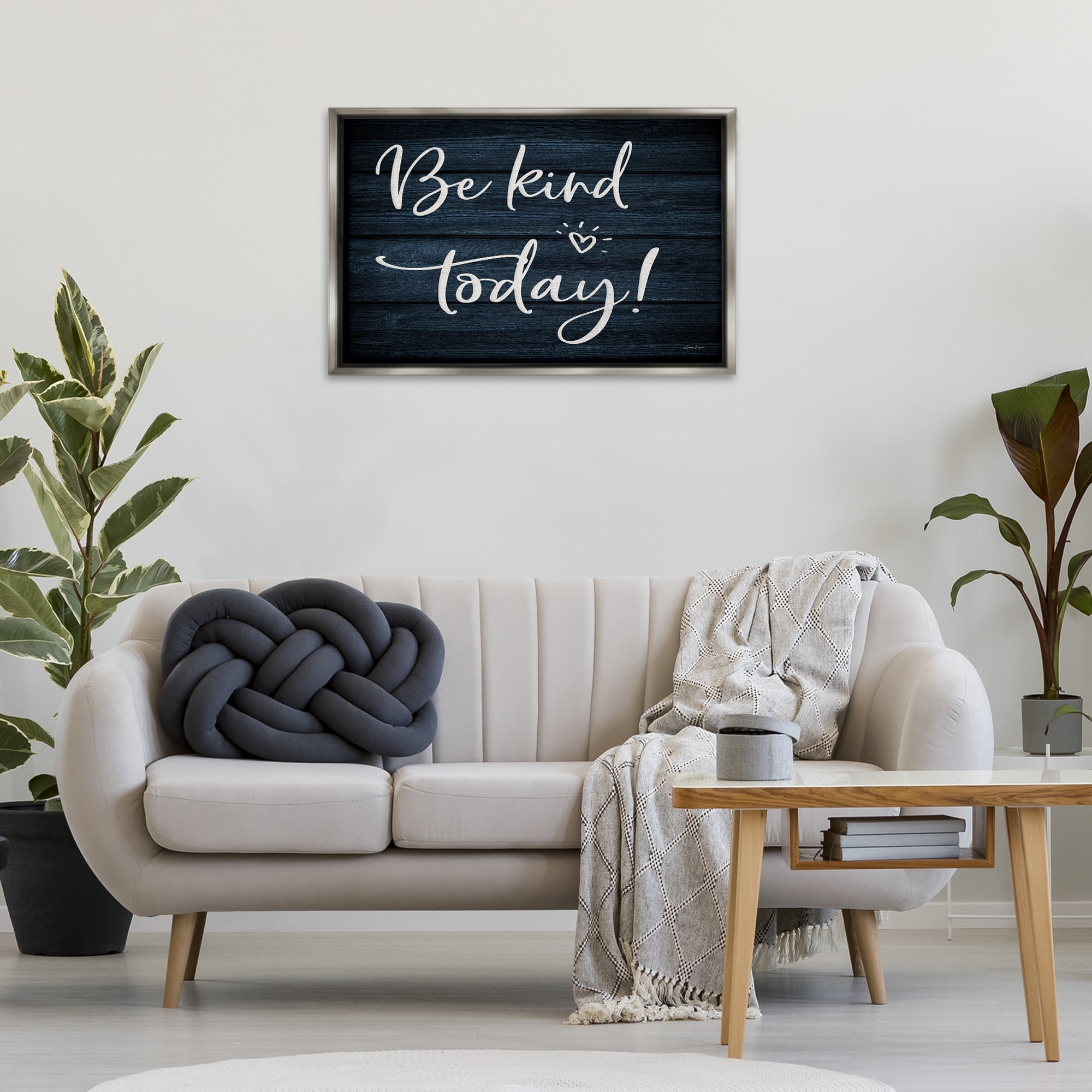Stupell Industries Be Kind Today Text & Numbers Painting Gray Floater Framed Canvas Art Print Wall Art, 31 x 21
