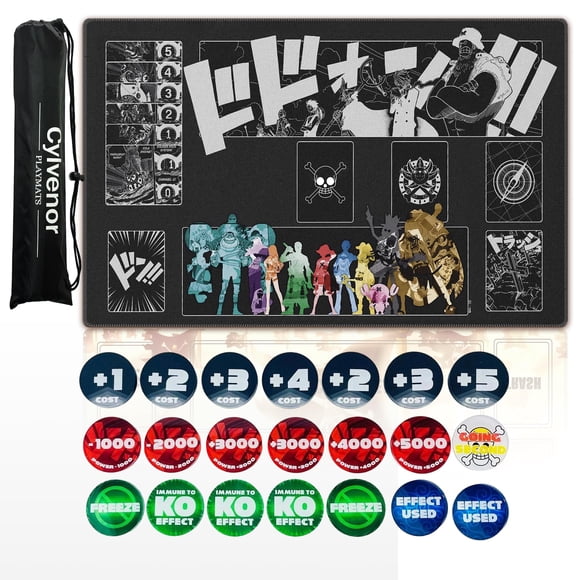 Tapete de juego Cylvenor para One Piece TCG 60 x 35 cm con 20 contadores acrílicos