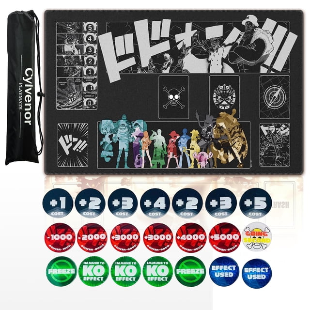 Tapete de juego Cylvenor para One Piece TCG 60 x 35 cm con 20 contadores acrílicos
