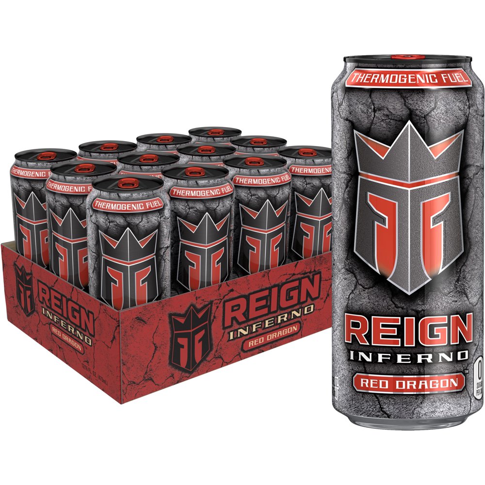 (12 Cans) Reign Total Body Fuel Inferno Energy Drink, Dragon Blood, 16