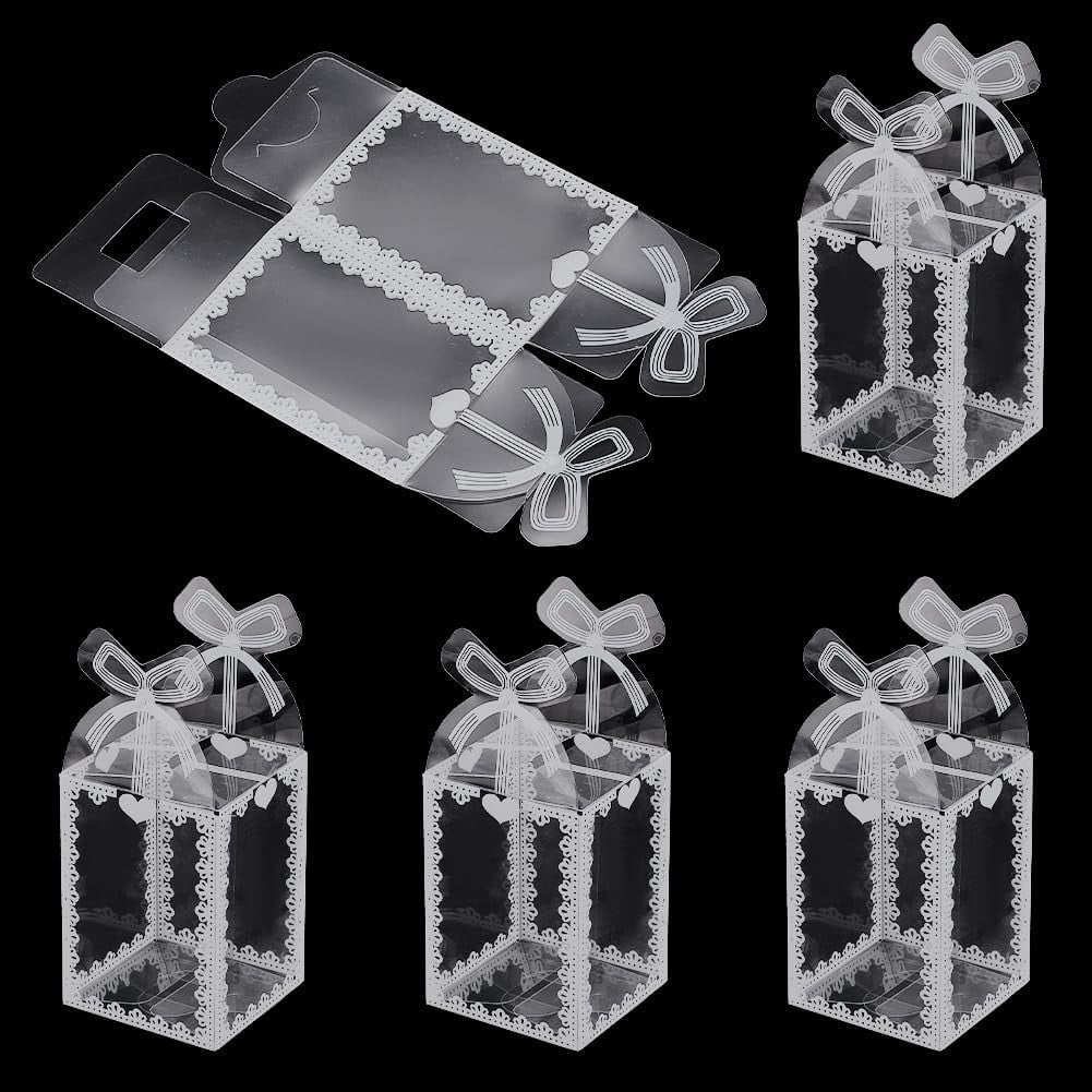 BENECREAT 60 Transparente Geschenkboxen Mit Schleife – Für Süßigkeiten, Pralinen, Hochzeit, 4,7x2,75x2,75 Cm