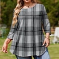 thumbnail image 4 of TQWQT Plus Size Women's Plaid 3/4 Sleeve Tunic - Round Neck, Soft Fabric, High-Low Hem, Loose Relaxed Fit Blouse for Layering/Daily 5XL, 4 of 5