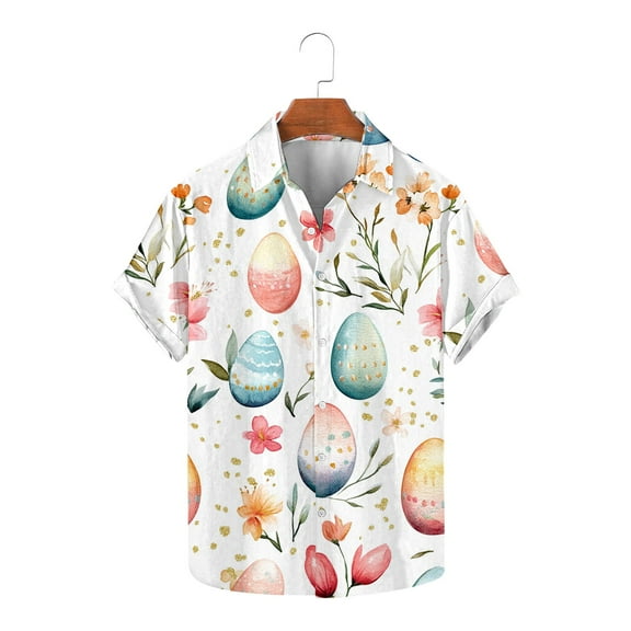 VgaVtl Graphic T Shirts for Men Short Sleeve Easter Mens Clothes Shirts Casual Button Regular Turn Down Collar Everyday Shirts,4XL