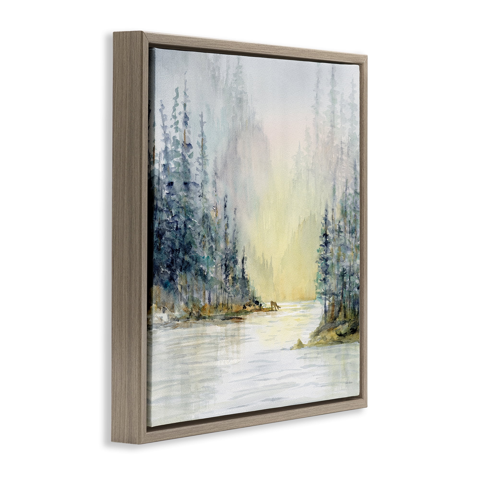 Stupell Industries Woodland Lake Scene Landscape & Nature Painting Brown Floater Framed Canvas Art Print Wall Art, 25 x 25