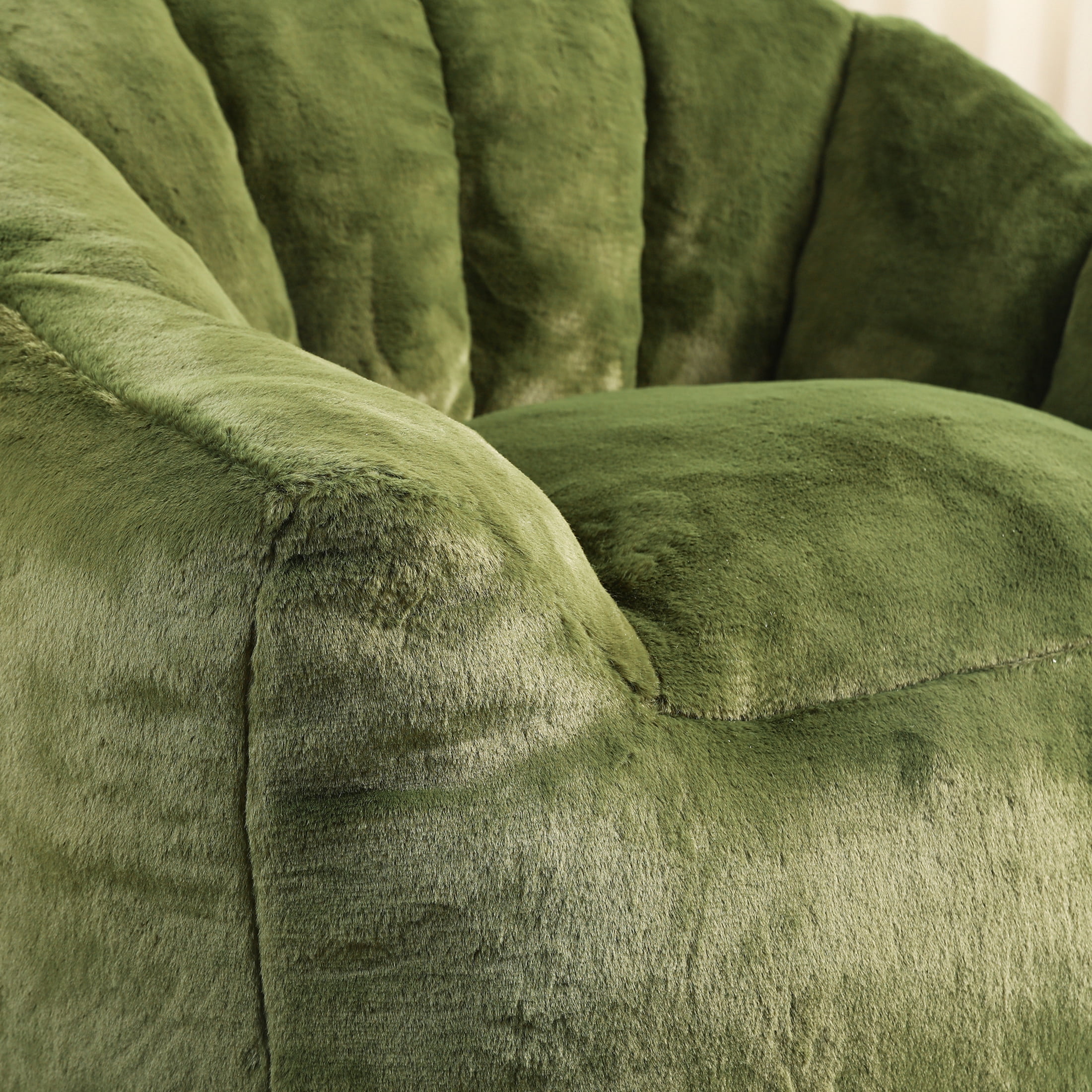 Noble House Dorothy Faux Fur Bean Bag Chair, Comfy Large Memory Foam Gaming Lounge Sofa for Living Room, Green