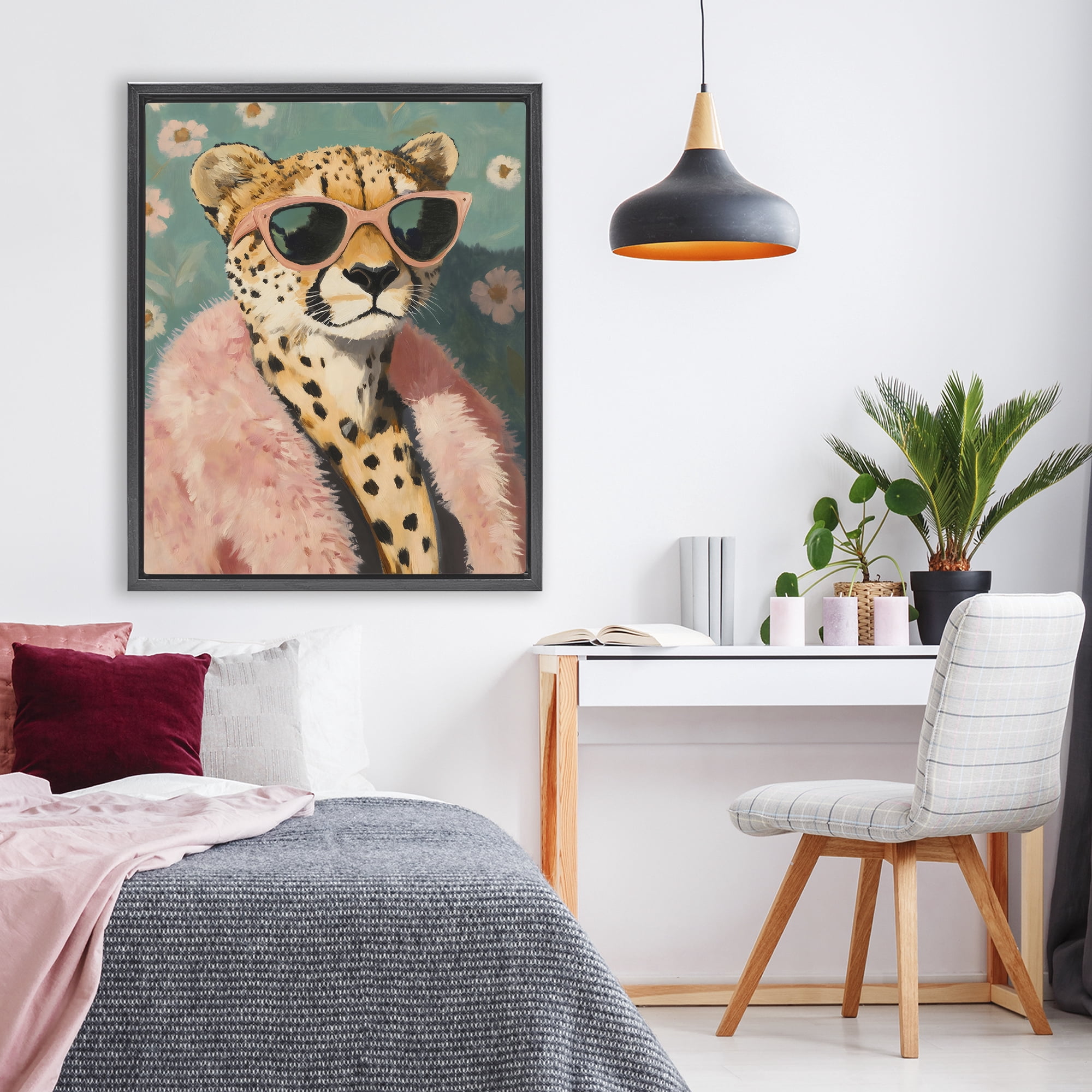 Stupell Industries Glam Cheetah in Pink Fur Black Framed Floater Canvas Wall Art, design by The Prints Vibe