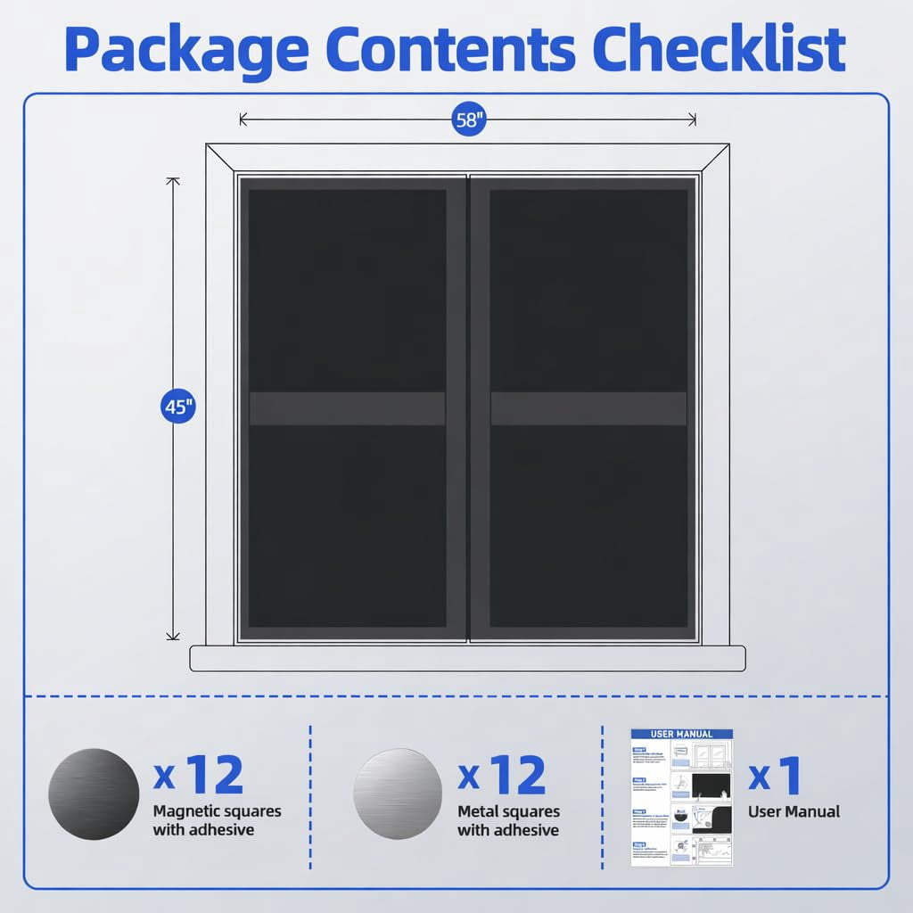 Magnetic Blackout Window Cover with Strong Magnets – 45" x 58" Portable Blackout Curtains for Bedroom, No Drill Black Out Blinds & Temporary Black Out Shades
