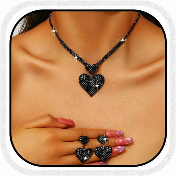 Rhinestone Quality Wedding Jewelry Set Silver Heart Necklace Earring Sets Prom Jewelry for Women and Brides[n700]