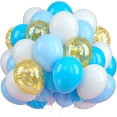 thumbnail image 1 of Juego de 60 globos blancos, dorados y azules, globos de látex para decoración., 1 of 5