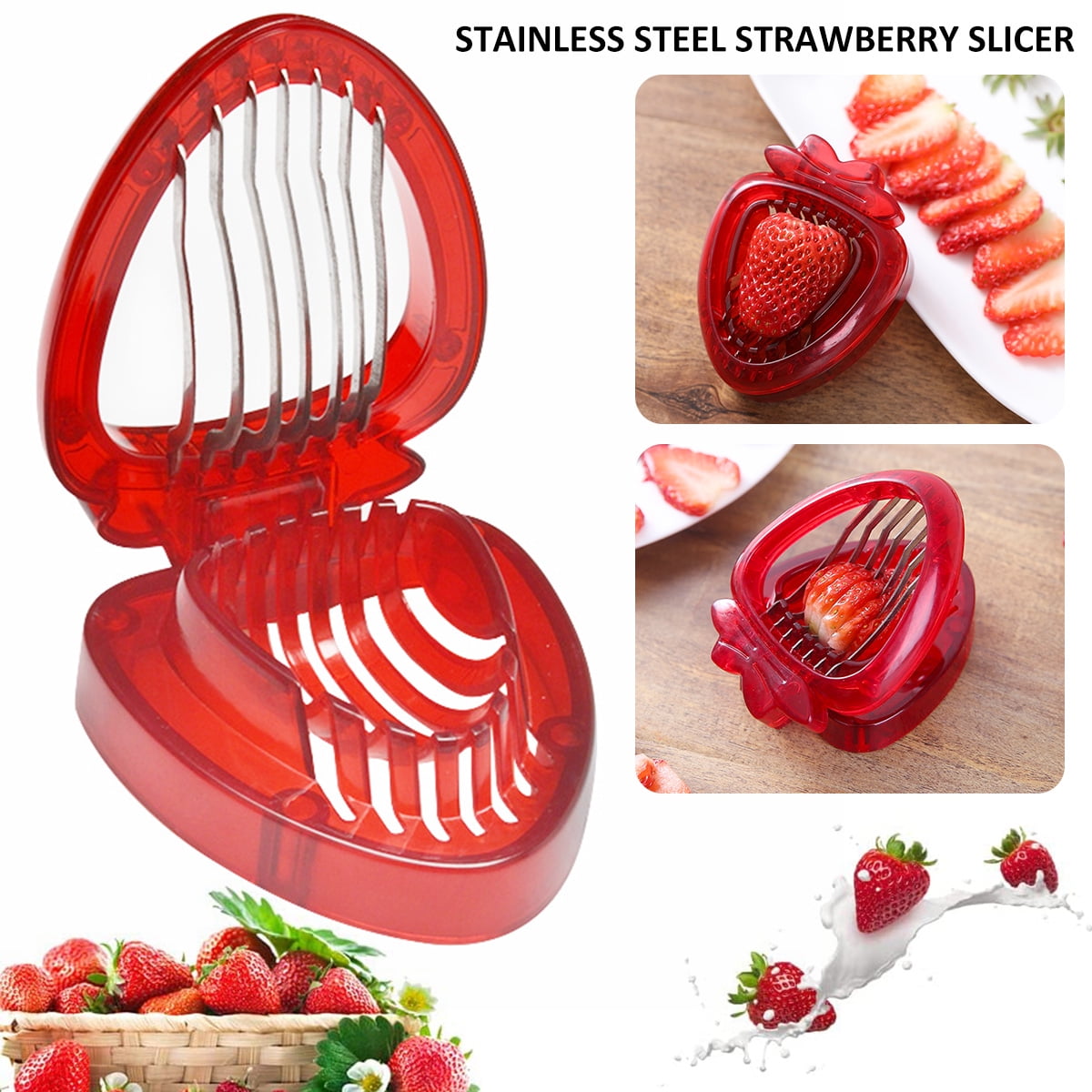 Solid Color Stainless Steel Strawberry Fruit Vegetable Cup Slicer