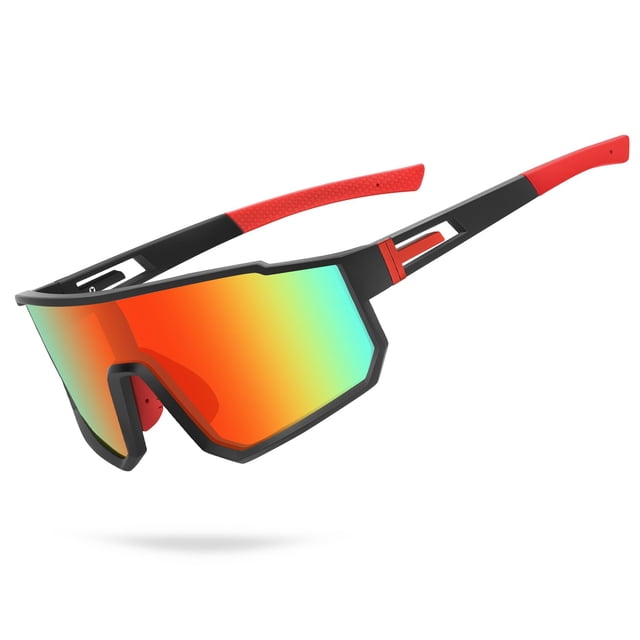 Lunettes de Sport pour Enfants - Monture Surdimensionnée Lunettes de Cyclisme, Lunettes Coupe-Vent pour Randonnée, Ski et Alpinisme - Monture Noire avec Lentilles Rouges, Protection UV, Lentilles Incassables