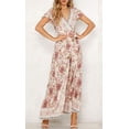 thumbnail image 3 of Women's Bohemian Floral Printed Wrap V Neck Short Sleeve Split Beach Party Maxi Dress, 3 of 8
