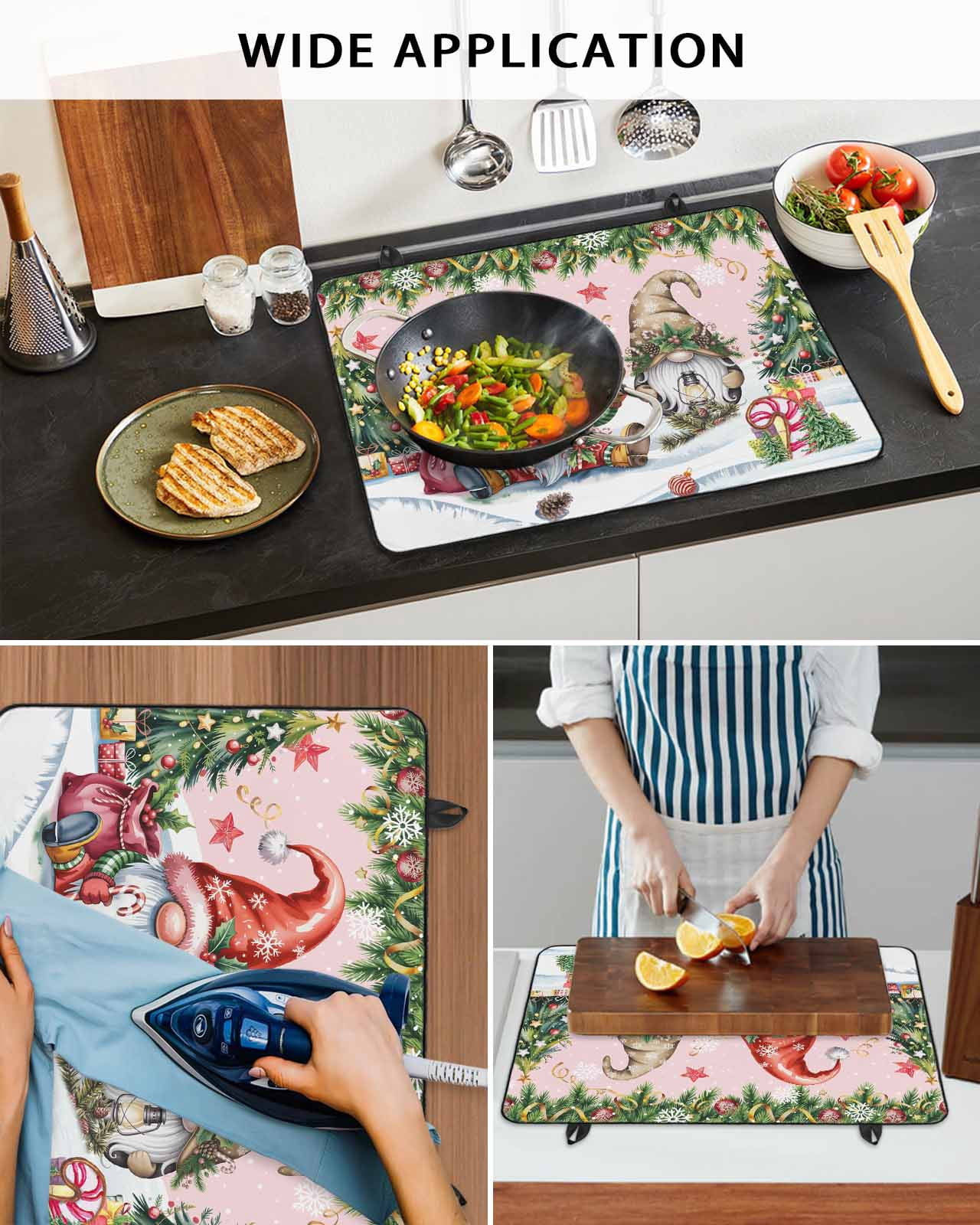 Large Induction Cooktop Protector Mat Pink Christmas Stove Top Covers for Electric Stove, Gnomes Xmas Tree Snowflake Gifts Decorative Stove Burner Cover Mats, Glass Top Stove Cover