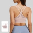 thumbnail image 2 of FRSASU Womens Seamless Strappy Longline Sports Bra Scoop Neck Criss Cross Padded Yoga Workout Cami Pink, 2 of 5
