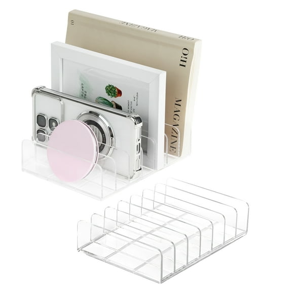 2Pcs Acrylic Mail Holder, FHDUSRYO Clear Mail Organizer, 7 Compartments Letter Sorter, Transparent Letter Organizer Small File Holder, Envelope Vertical Dividers for Office, Home