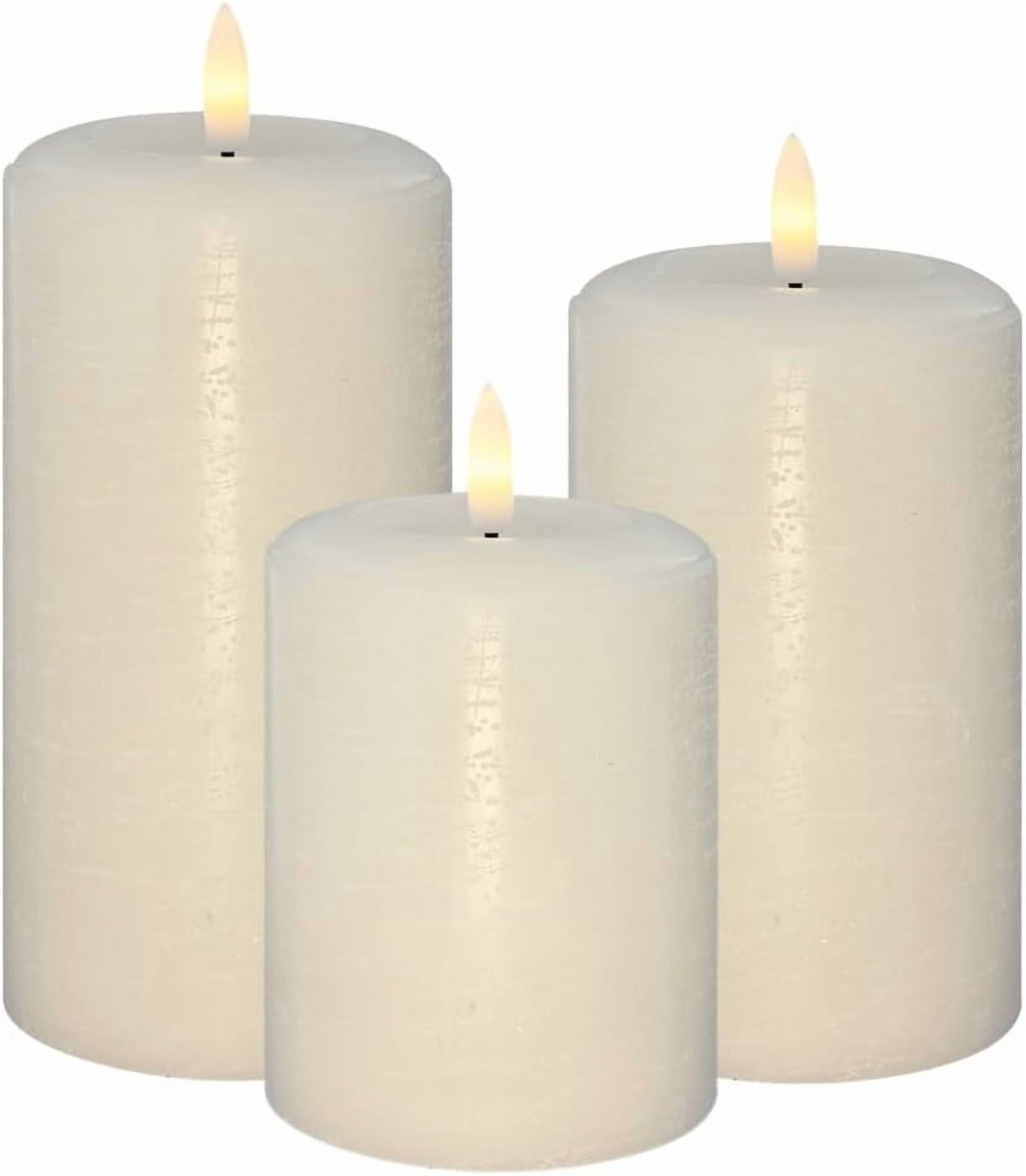 LumiPur Flameless Candles, Flickering LED Battery Operated Wax Pillar Candle, Linen White, 3-Pack
