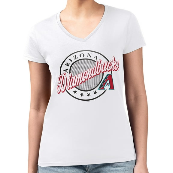 Women's G-III 4Her by Carl Banks  White Arizona Diamondbacks Super-Slim Fit Lightweight Pinstripe Circle V-Neck T-Shirt