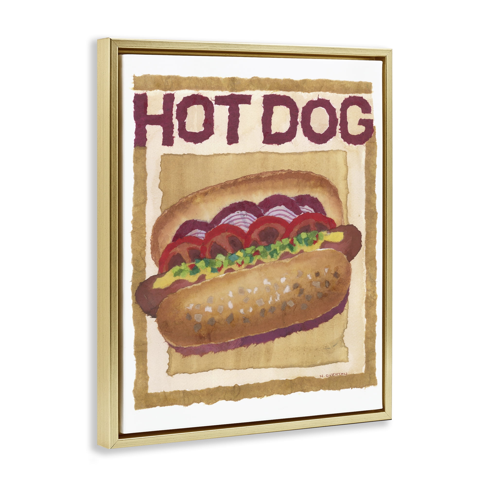 Stupell Industries Traditional Hot Dog Food & Beverage Painting Gold Floater Framed Art Print Wall Art, 17 x 21
