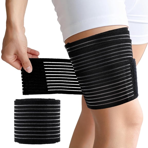 DUPAI Thigh Compression Sleeve, 70.86Inch Thigh Wrap for Varicose Veins Treatment for Legs, Adjustable Hamstring Compression Sleeve, Nylon Quad Knee Support Bandage for Men and Women(Black, 1Pc)