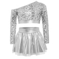 thumbnail image 2 of iiniim Girls Sparkly Latin Hip Hop Jazz Dance Outfit Long Sleeve Sequin Crop Top with Metallic Tutu Skirt Silver 12, 2 of 7