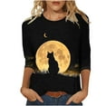 thumbnail image 2 of VKOYWKM Halloween Shirts for Women 3/4 Sleeve Fall Tops Halloween Black Cat Graphic T Shirts Crew Neck Holiday Party Blouses, 2 of 5