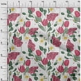 thumbnail image 2 of oneOone Cotton Cambric Medium Pink Fabric Leaves & Tulip Floral Quilting Supplies Print Sewing Fabric By The Yard 56 Inch Wide, 2 of 4