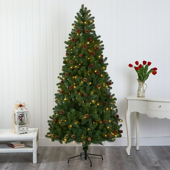 Nearly Natural 7.5' Spruce Artificial Christmas Tree Prelit with LED Lights, Green