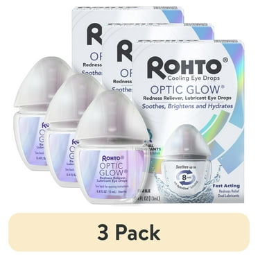 (3 pack) Rohto Optic Glow Whitening & Lubricant Eye Drops, Brightens & Hydrates Eyes, 0.4 fl oz