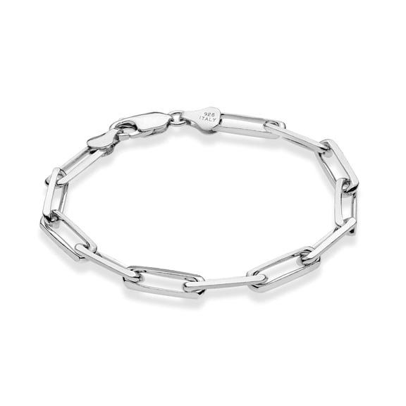 Miabella Solid 925 Sterling Silver Italian 5mm Paperclip Link Chain Bracelet for Women Men, Made in Italy (rhodium-plated-sterling-silver, Length 7 Inches)