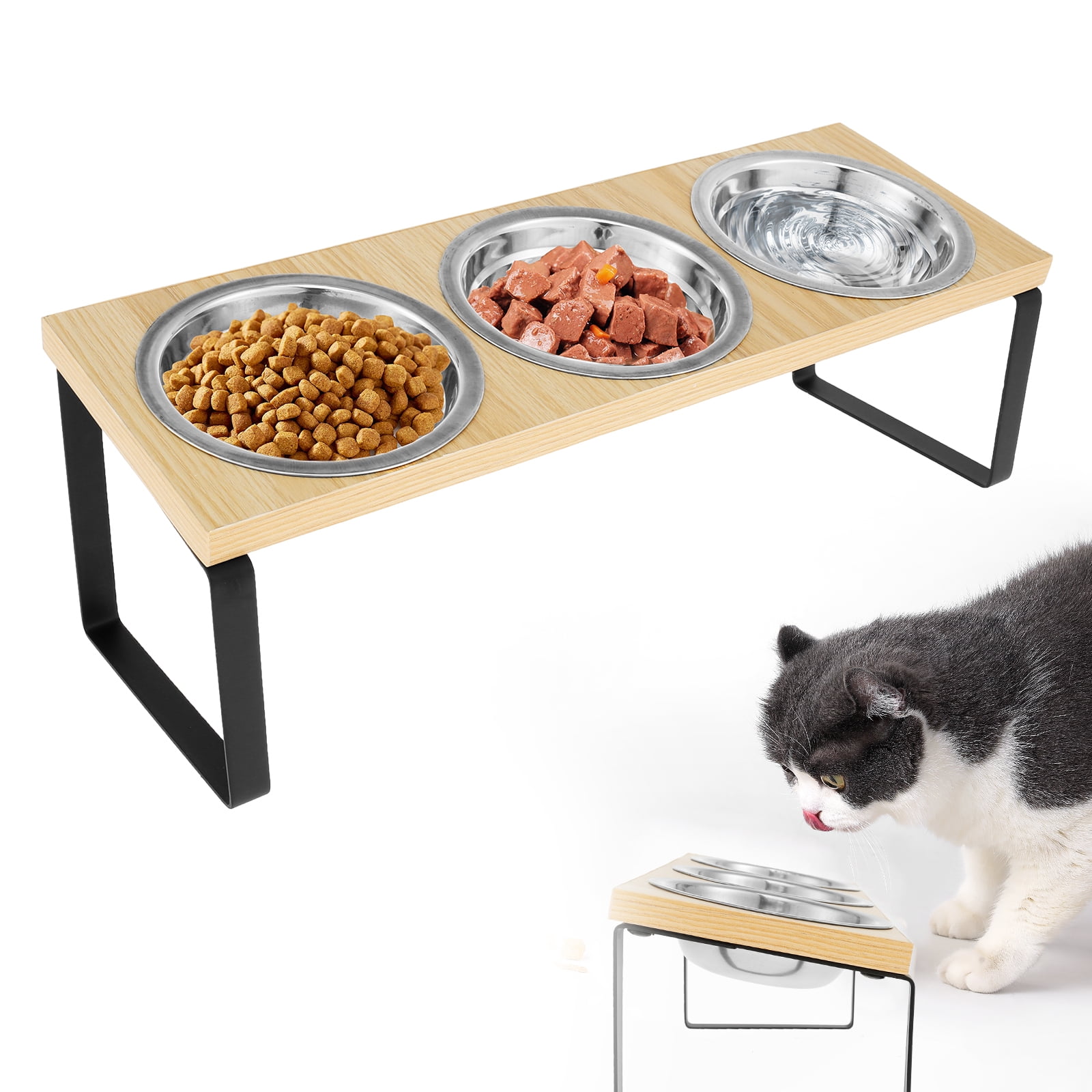 Elevated Cat Bowls Wood Cat Bowl Stand 15° Inclined Elevated Cat Food Feeder Easy to Install Raised Cat Feeder Flexible Easy to Use Elevated Cat Bowl Suitable for Cat