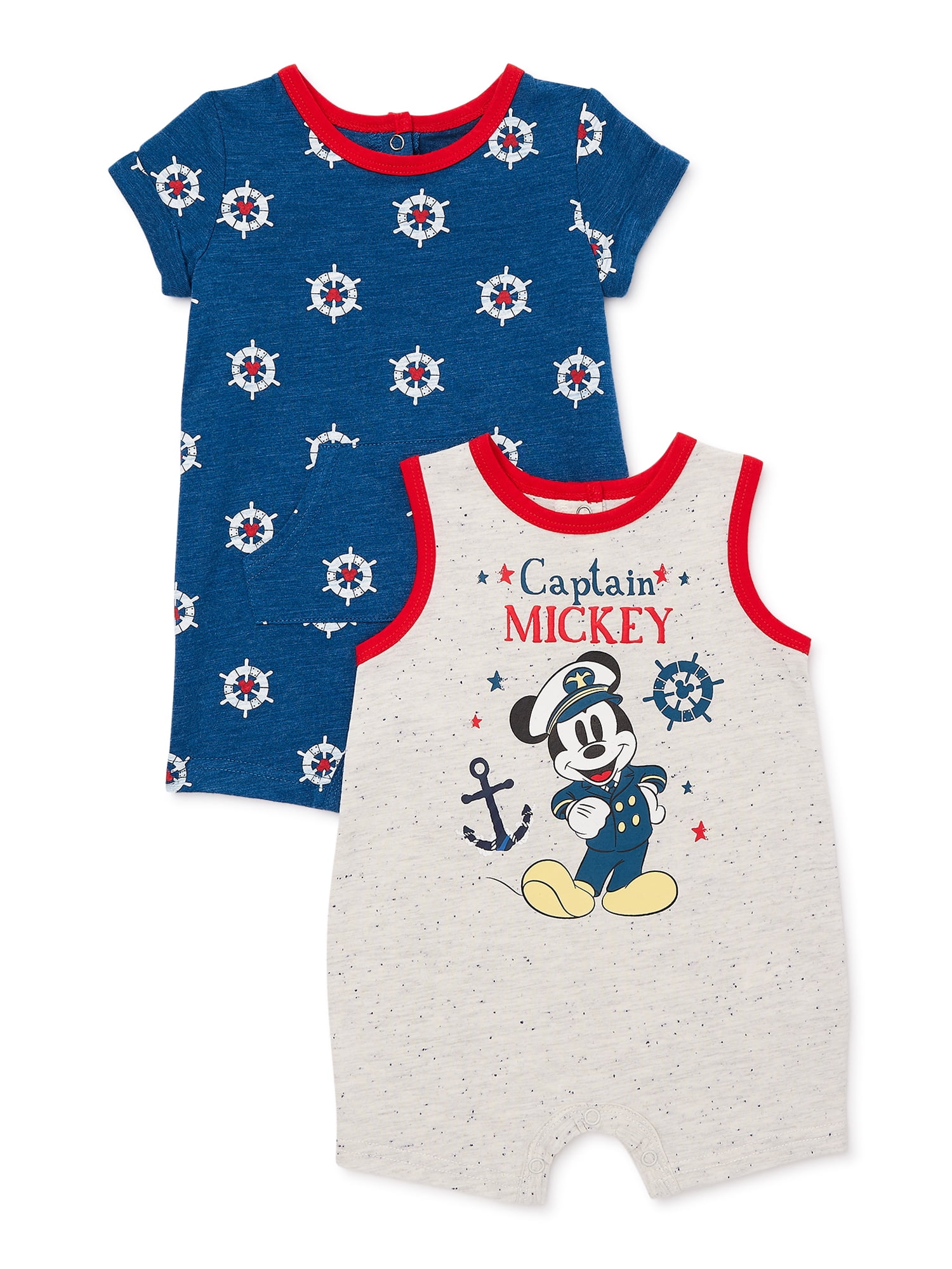 Disney Mickey Mouse Baby Boy Rompers, 2-Pack, Sizes 0-24 Months ...