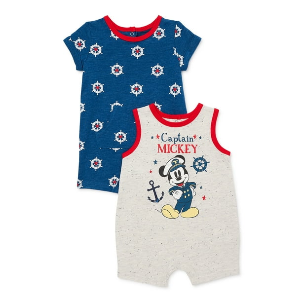 Disney Mickey Mouse Baby Boy Rompers, 2Pack, Sizes 024 Months