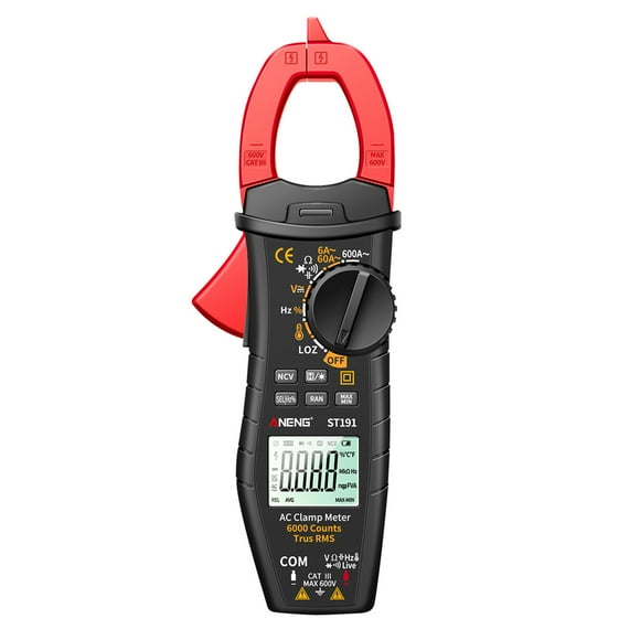 ANENG ST191 600A Smart Clamp Meter 6000 Counts Auto-ranging Digital Multimeter LCD Screen AC DC Voltage AC Current Detector Pen Temperature Measuring LED Flashlight Multifunction Voltage Met