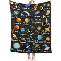 Space Alphabet Blanket Planet Astronaut Gift for Boys Kids Adults Super Soft Flannel Throw Blanket for Sofa Couch Bed Camping Travel Plush Warm Cozy Bed Quilts Home Decor, 40"x50"for Kids/Baby