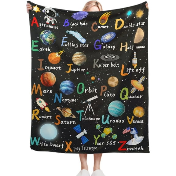 Space Alphabet Blanket Planet Astronaut Gift for Boys Kids Adults Super Soft Flannel Throw Blanket for Sofa Couch Bed Camping Travel Plush Warm Cozy Bed Quilts Home Decor, 40"x50"for Kids/Baby