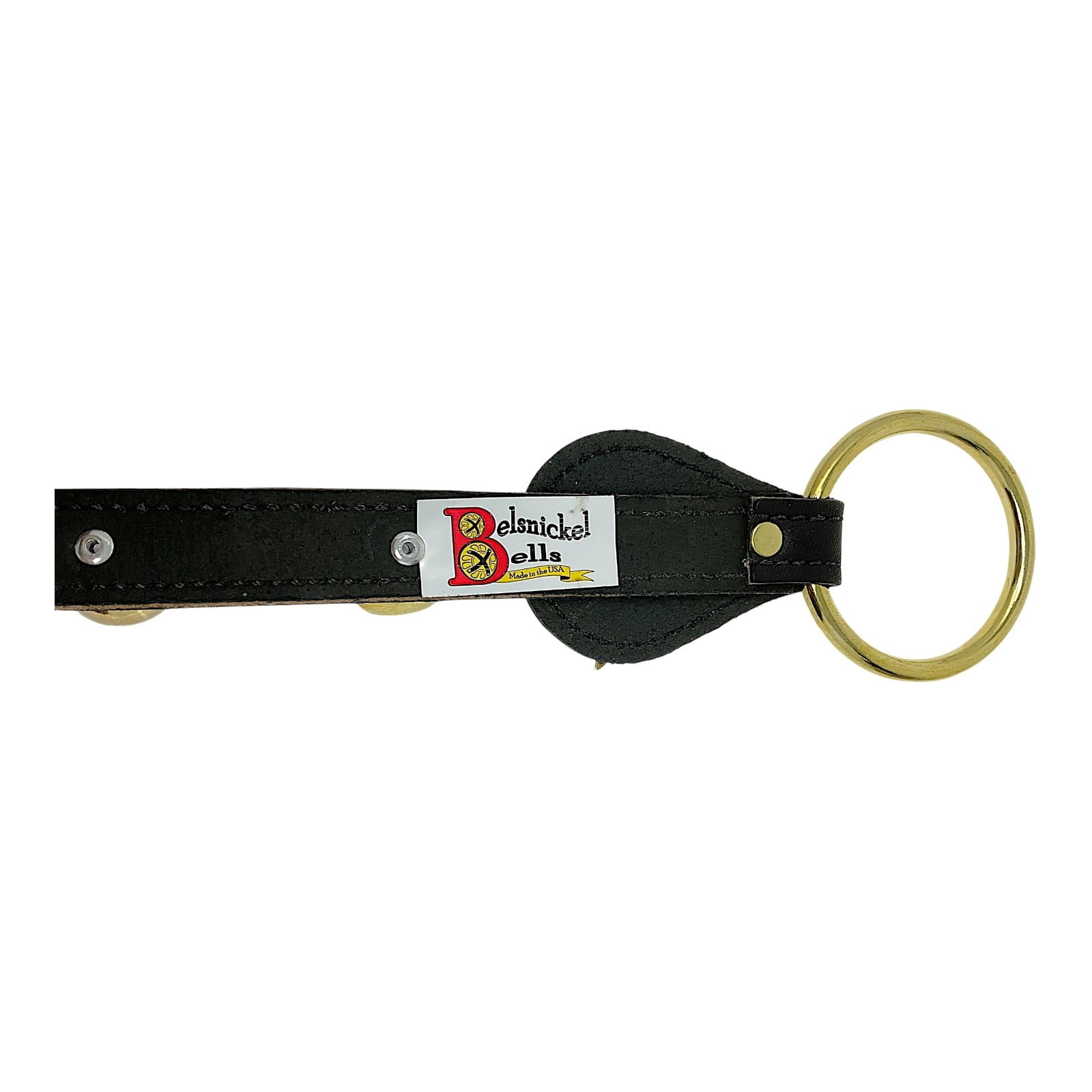 Belsnickel Labrador Dog Charm Black Leather Sleigh Bell Door Hanger Made in USA