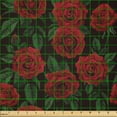 thumbnail image 2 of Ambesonne Rose Fabric by the Yard Microfiber, Retro Petals Leaves Growth, 10 Yards, Ruby Hunter Green Black, 2 of 2