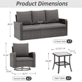 thumbnail image 6 of HOMREST 4 Piece Wicker Patio Furniture Set, 360 Degree Outdoor Swivel Patio Chairs w/Coffee Table and 3-Seat Sofa, Small Patio Furniture Set for Garden, Deck and Poolside (Grey), 6 of 8