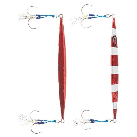 Jigs R Us Mobster Slow Pitch Jig Red Glow 250g Rigged with Top and Bottom Dual Assist Hooks