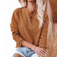 thumbnail image 5 of idosla Women's V Neck Button Pullover Sweatshirts Long Sleeve Casual Tops Solid T-Shirts for Fall Winter Brown (Brown, M), 5 of 8