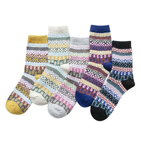

Yinguo Socks Wool Womens Knit Warm of Winter Socks 5 Pairs Cold Soft Socks