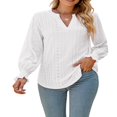 thumbnail image 2 of Women Fashion Shirts Solid Color Hollow-Out Long Sleeve Blouses, 2 of 7