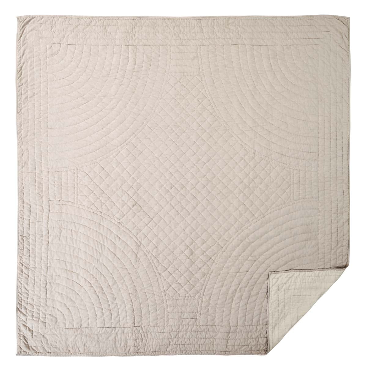 Farmhouse Greige Tan Solid Color Cotton Linen Blend Charlotte Bedding Pre-Washed Textured Square Queen Quilt