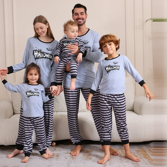 GYRATEDREAM Halloween Family Pajamas Sets, Halloween Family Matching Pajamas Sleepwear, Holiday Pumpkin Ghost Stripe Letter Print Family Pjs Jammies Nightwear Loungewear for Baby-Adult Multi-color