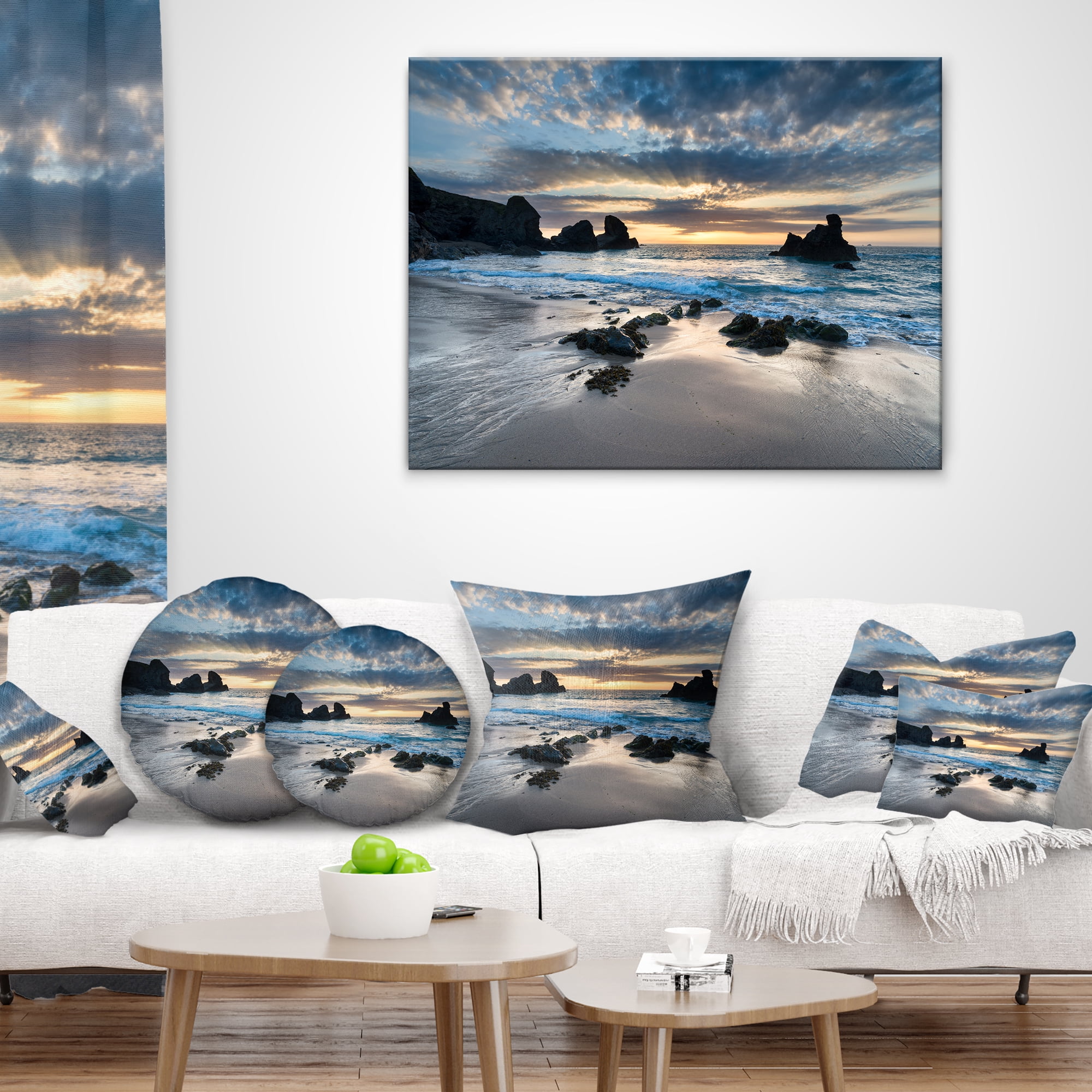 Designart Beautiful Porthcothan Bay - Seashore Throw Pillow - 12x20